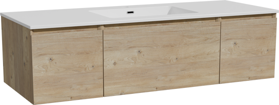 Storke Edge meuble salle de bains suspendu 135 x 52 cm chêne brut avec Diva plan simple en marbre composite blanc brillant