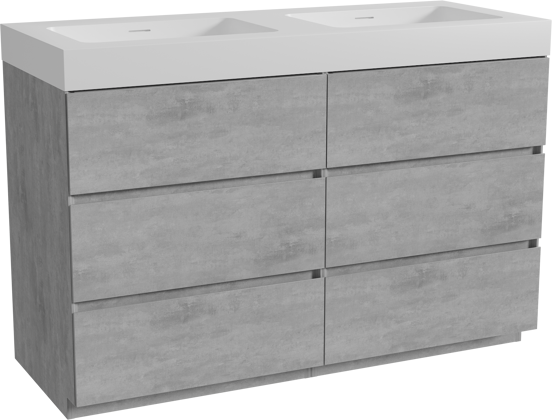 Storke Edge staand badmeubel 130 x 52 cm beton donkergrijs met Mata High dubbele wastafel in solid surface mat wit
