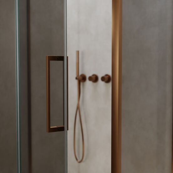 Balmani Senses Design douchehoek met linkse draaideur en vaste zijwand, 100 x 100 cm, Reflex spiegelglas, Brushed Rosegold profielen, met coating