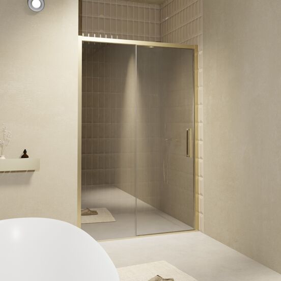 Balmani Senses Design porte coulissante à gauche 120 cm x 210 cm verre Miroir Reflex, Profil Brushed Champagne Gold