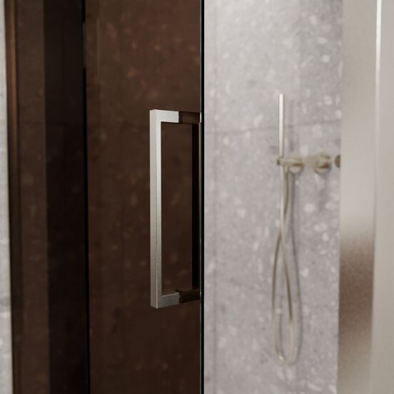 Balmani Senses Design douchehoek met linkse schuifdeur en vaste zijwand, 120 x 100 cm, Brons, Brushed CoolMetal profielen