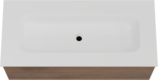 Balmani Forma zwevend badkamermeubel 120 x 55 cm amerikaanse notelaar met Tablo Arcato enkele wastafel voor 2 kraangaten in solid surface mat wit, Horizontale symmetrische rechte ribbel