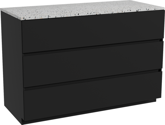 Storke Edge staand badmeubel 120 x 52 cm mat zwart met Tavola enkel of dubbel wastafelblad in mat wit/zwart terrazzo