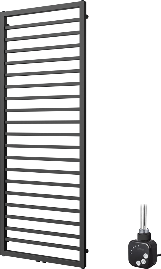 Vipera Listona enkele handdoekradiator 60 x 180 cm elektrische verwarming mat zwart zij- en middenaansluiting 800W, weerstand inbegrepen
