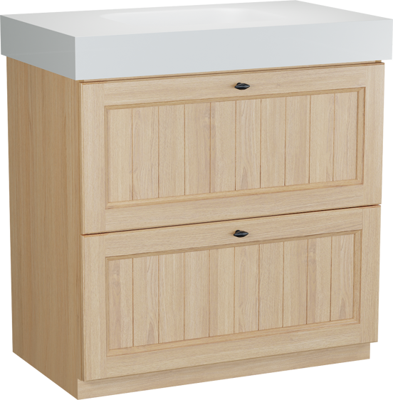 Balmani Lemon meuble salle de bains à poser 90 x 55 cm, placage chêne naturel avec Arcato plan simple en blanc mat
