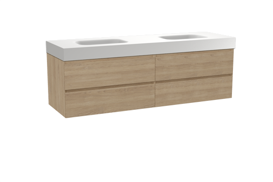 Balmani Mitra meuble salle de bains suspendu 180 x 55 cm chêne naturel avec Arcato double vasque en solid surface blanc mat