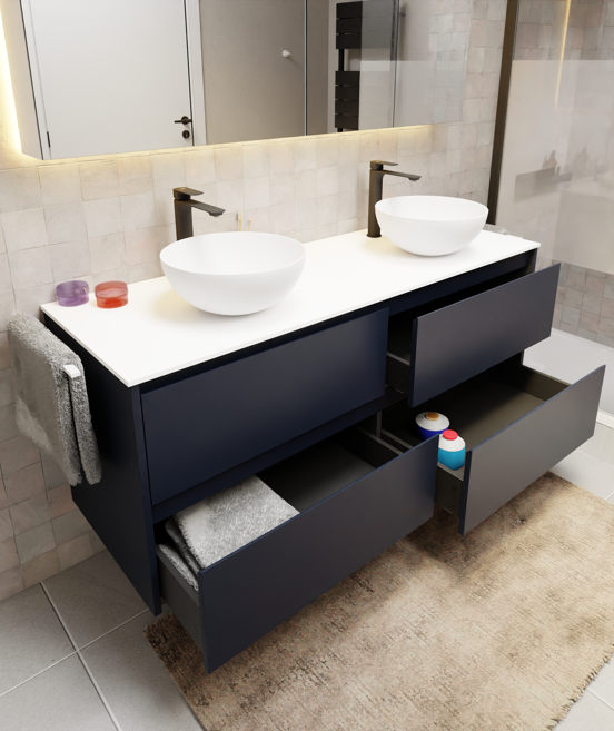 Storke Seda meuble sous-vasque suspendu 150 x 52 cm bleu nuit 4 tiroirs