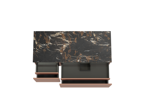 Balmani Sfera meuble salle de bains suspendu 135 x 55 cm cotto avec Stretto tablette simple ou double en marbre portoro gold