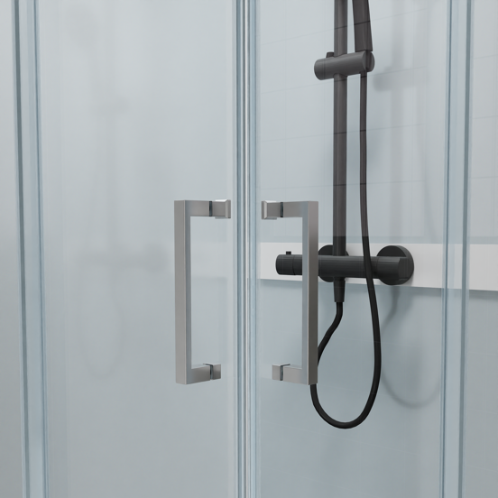 Luca Varess Talan Duschkabine: Schiebetür, 90 x 90 cm, Klarglas, Chrom Profil, matt