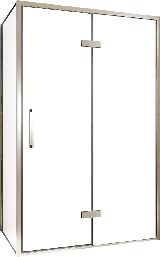 Balmani Senses Design douchecabine met rechtse draaideur en vaste zijwand, 120 x 90 cm, Helder glas, Brushed CoolMetal profielen, met coating