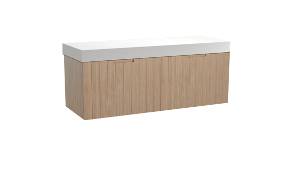 Balmani Adagio hängendes Möbelstück Set: 150 x 55 cm, Verwitterte Eiche, mit Dominus Einzel- oder Doppel Waschtischplatte, Solid Surface Weiß matt
