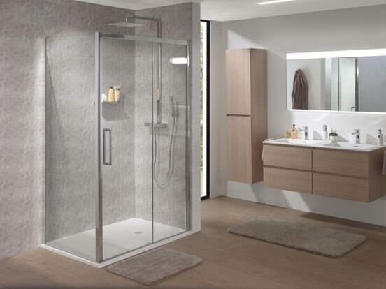 Luca Varess Senses douchehoek met schuifdeur en vaste zijwand 160 x 100 cm helder glas glanzend chroom profiel
