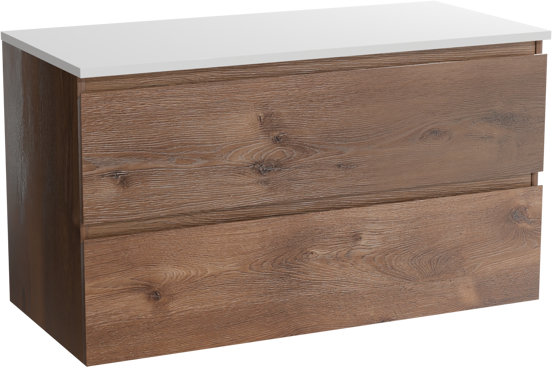 Linie Lado meuble salle de bains suspendu 100 x 46 cm chêne brun avec Lado tablette simple ou double en marbre composite blanc brillant