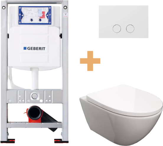 Luca Varess Moreno hangend toilet hoogglans wit randloos SilentFlush met Geberit Sigma inbouwspoelreservoir UP320 met Burda frame en bedieningspaneel