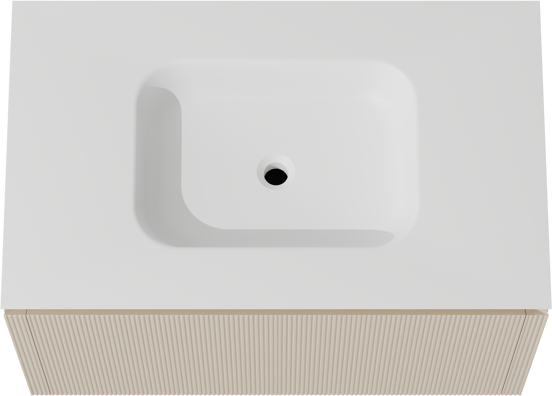 Balmani Eclips zwevend badkamermeubel 90 x 55 cm Sandbeige met Eclips enkele wastafel in Solid Surface mat wit, Verticale symmetrische rechte ribbel