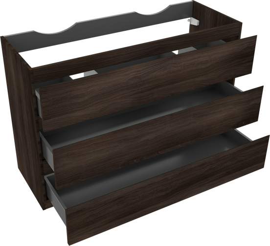 Linie Lado meuble sous-lavabo a poser 120 x 46 cm noyer foncé 3 tiroirs 2 découpés de siphon