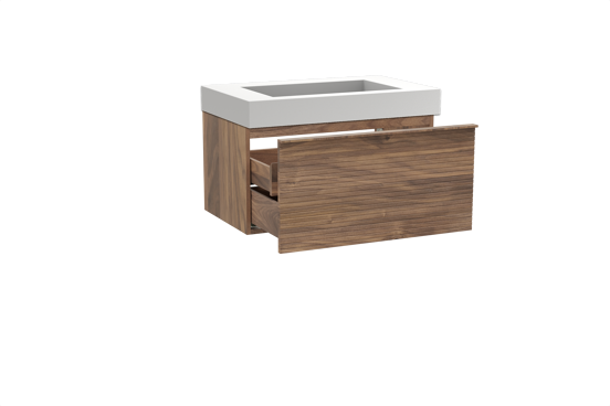 Balmani Forma meuble salle de bains suspendu 90 x 55 cm noyer américain avec Modus plan simple en solid surface blanc mat, Nervure droite symétrique horizontale