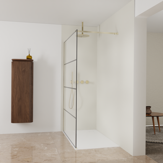 Balmani Modular inloopdouche: 140 x 200 cm, Lined met coating, Brushed Champagne Gold profielen