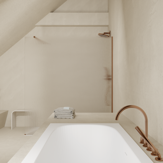 Balmani Modular inloopdouche: 140 x 200 cm, Ribs met coating, Brushed Rosegold profielen