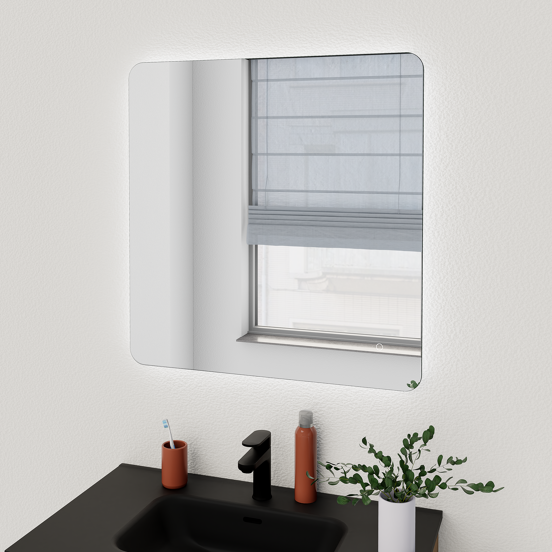 Linie Lux miroir coins arrondis lumineux 73 x 75 cm