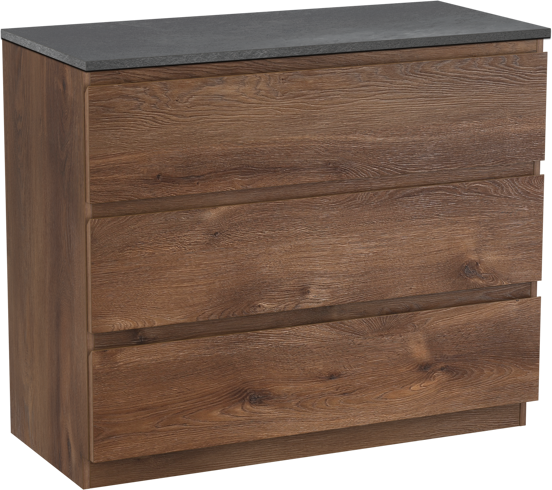 Linie Lado freistehendes Möbelstück Set: 100 x 46 cm, Braune Eiche, mit Lado Einzel- oder Doppel Waschtischplatte, Melamin Schiefergrau