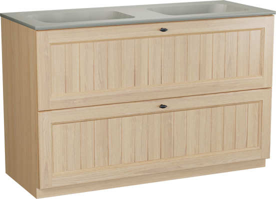 Balmani Lemon meuble salle de bains à poser 135 x 55 cm, placage chêne naturel avec Tablo Strada double vasque en soie grise
