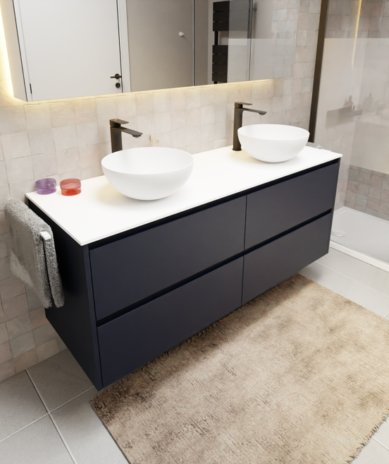 Storke Seda meuble sous-vasque suspendu 150 x 52 cm bleu nuit 4 tiroirs