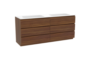 Balmani Lucida staand badmeubel 180 x 55 cm amerikaans notenhout met Tablo Strada dubbele wastafel in composietmarmer mat wit