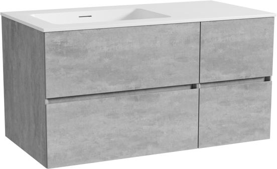 Storke Edge zwevend badmeubel 100 x 52 cm beton donkergrijs met Mata asymmetrisch linkse wastafel in solid surface mat wit