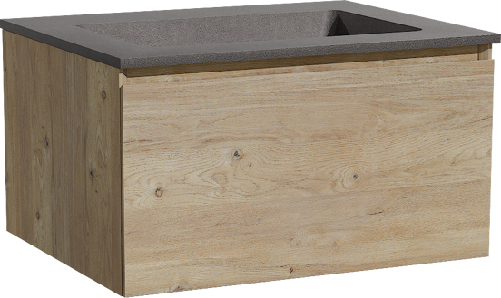 Storke Edge meuble salle de bains suspendu 65 x 52 cm chêne brut avec Scuro plan simple en quartz noir mat