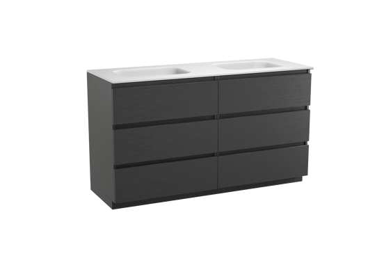 Balmani Lucida staand badkamermeubel 150 x 55 cm zwarte eik met Tablo Arcato dubbele wastafel in solid surface mat wit