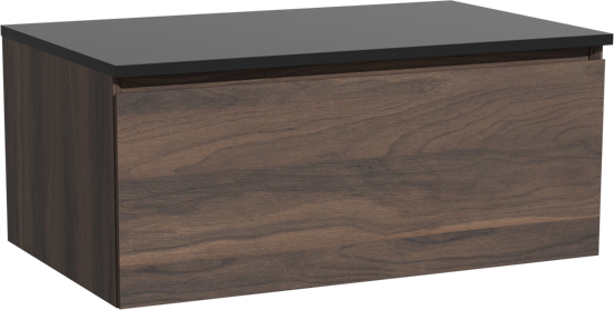 Storke Edge zwevend badkamermeubel 85 x 52 cm notelaar met Panton enkel tablet in gepoedercoate mdf mat zwart