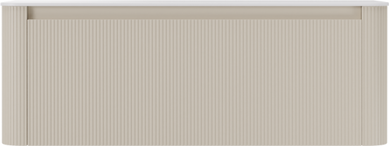 Storke Soft meuble salle de bains suspendu 140 x 46 cm Sand mat avec Tavola Soft tablette simple ou double vasque en Solid Surface blanc mat, Nervure droite symétrique verticale