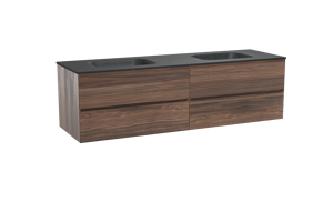 Balmani Mitra hängendes Möbelstück Set: 180 x 55 cm, Nussbaum, mit Tablo Arcato Doppelwaschtisch, Schwarzes Granit