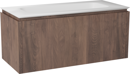 Balmani Eclips zwevend badmeubel 120 x 55 cm Amerikaans notenhout met Eclips enkele wastafel in Solid Surface mat wit