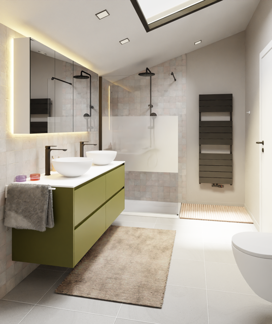 Storke Seda meuble sous-lavabo suspendu 150 x 52 cm vert olive 4 tiroirs