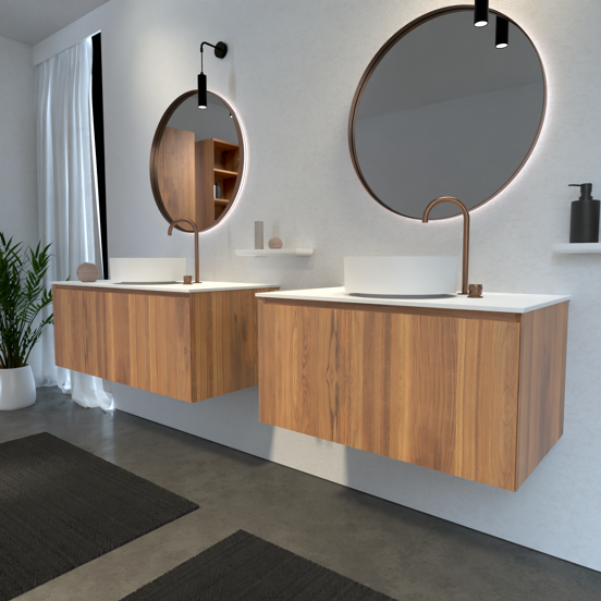 Balmani Idra zwevende wastafelonderkast 120 x 55 cm asymmetrisch links teakhout 4 lades