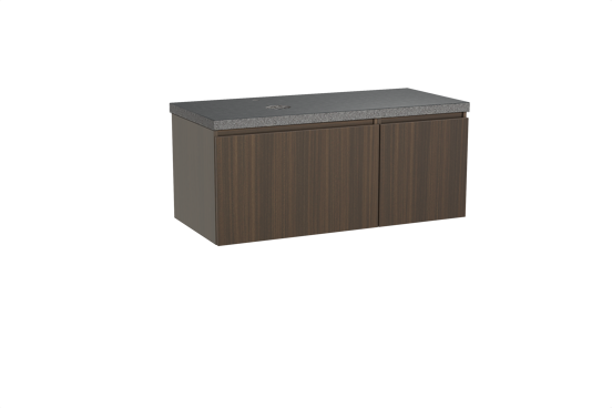 Balmani Sfera meuble salle de bains suspendu 120 x 55 cm eucalyptus avec Rock plan vasque asymétrique à gauche en granit noir