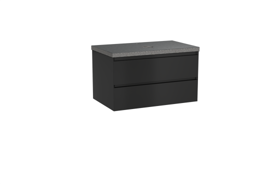 Balmani Mitra meuble salle de bains suspendu 90 x 55 cm noir mat avec Rock tablette simple en granit noir