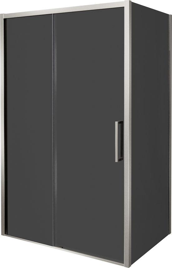 Balmani Senses Design douchehoek met linkse schuifdeur en vaste zijwand, 120 x 100 cm, Rookglas, Brushed CoolMetal profielen, met coating