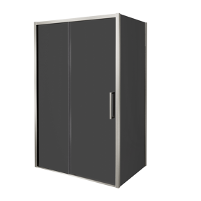 Balmani Senses Design douche en coin avec porte coulissante à gauche et paroi latérale fixe, 140 x 80 cm, Verre fumé, Profil Brushed CoolMetal