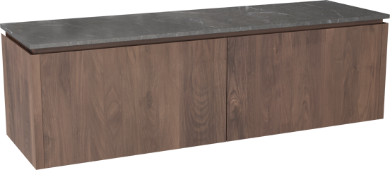 Balmani Eclips meuble salle de bains suspendu 180 x 55 cm Noyer américain avec Stretto tablette simple ou double en Pietra Grey marbre
