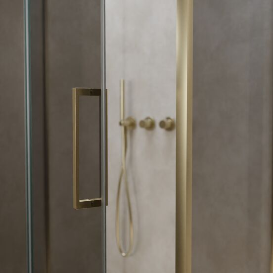 Balmani Senses Design douchehoek met linkse draaideur en vaste zijwand, 100 x 80 cm, Reflex spiegelglas, Brushed Champagne Gold profielen, met coating
