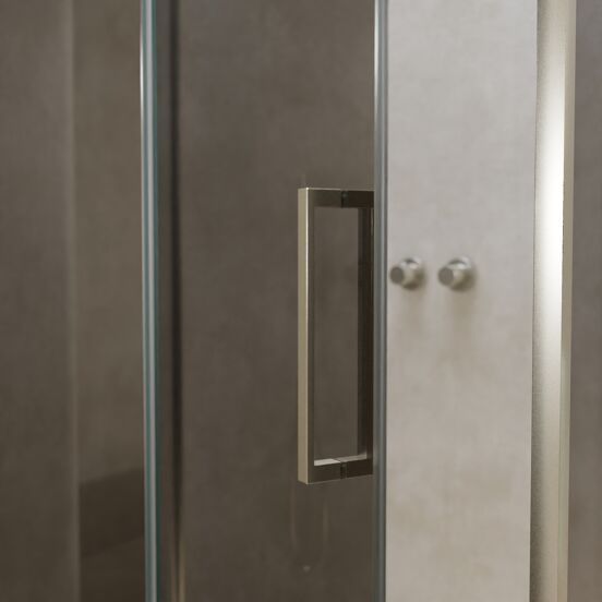 Balmani Senses Design douchehoek met linkse draaideur en vaste zijwand, 120 x 100 cm, Reflex spiegelglas, Brushed CoolMetal profielen, met coating