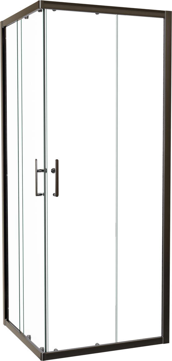 Linie Cadiz Eckdusche mit Eckeinstieg und 2 Schiebetüren 80 x 80 cm Klarglas gebürstet Chrom Profil