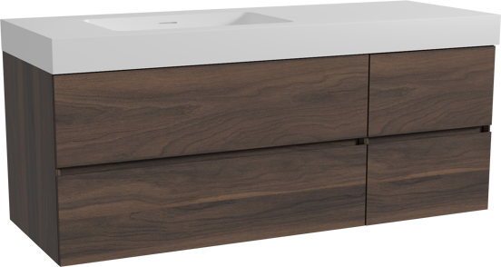 Storke Edge meuble salle de bains suspendu 140 x 52 cm noyer avec Mata High vasque asymétrique gauche en solid surface blanc mat