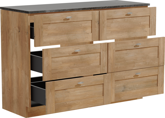 Linie Classo freistehendes Möbelstück Set: 120 x 46 cm, Naturbelassene Eiche, mit Lado Einzel- oder Doppel Waschtischplatte, Melamin Schiefergrau