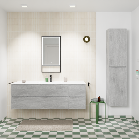 Storke Edge meuble salle de bains suspendu 155 x 52 cm béton gris foncé avec Mata plan simple en solid surface blanc mat