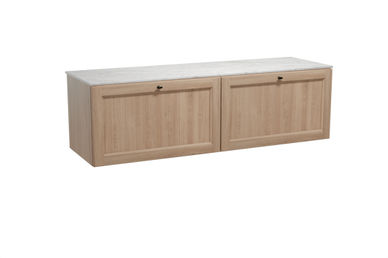 Balmani Lemon meuble salle de bains suspendu 180 x 55 cm chêne vieilli avec Stretto tablette simple ou double en marbre carrara