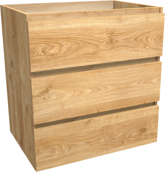 Balmani Lucida stehender Waschbeckenunterschrank: 75 x 55 cm, Eiche rustikal, 3 Schubladen